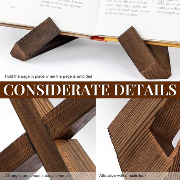 NEW Wooden Cookbook Holder, Rustic Cook Book Holder Stand - Rustic Brown - Picture 7 of 9